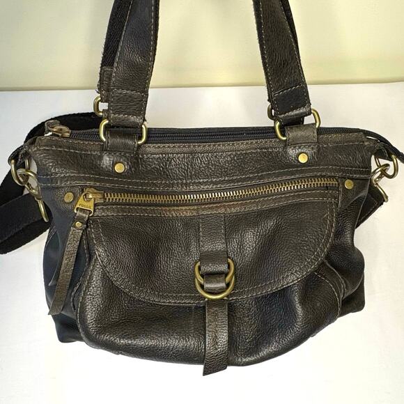 Fossil Long Live Vintage Leather Handbag Purse Crossbody | Dark Brown Y2K Hobo - Picture 3 of 16